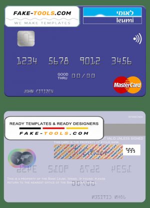Israel Bank Leumi mastercard template in PSD format, fully editable Israel Bank Leumi mastercard template in PSD format, fully editable