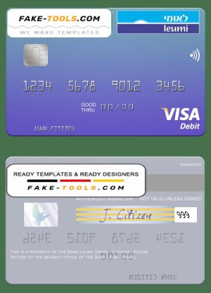 Israel Bank Leumi visa card template in PSD format, fully editable Israel Bank Leumi visa card template in PSD format, fully editable