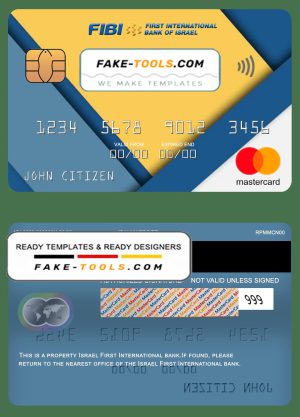 Israel First International bank mastercard, fully editable template in PSD format
