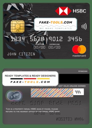 Israel HSBC bank mastercard, fully editable template in PSD format