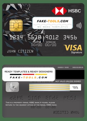 Israel HSBC bank visa signature card, fully editable template in PSD format