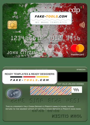 Italy Cassa Depositi e Prestiti bank mastercard, fully editable template in PSD format