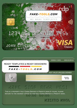 Italy Cassa Depositi e Prestiti bank visa classic card, fully editable template in PSD format