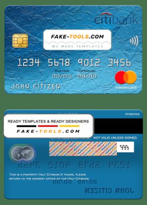 Italy Citibank mastercard, fully editable template in PSD format