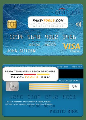 Italy Citibank visa classic card, fully editable template in PSD format