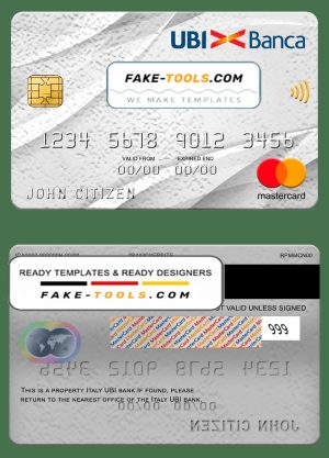 Italy UBI bank mastercard, fully editable template in PSD format