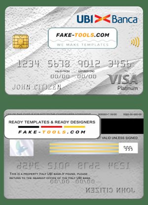 Italy UBI bank visa platinum card, fully editable template in PSD format