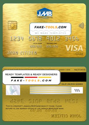 Jamaica Mortgage bank visa gold card, fully editable template in PSD format