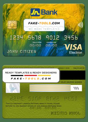Jamaica National bank visa electron card, fully editable template in PSD format