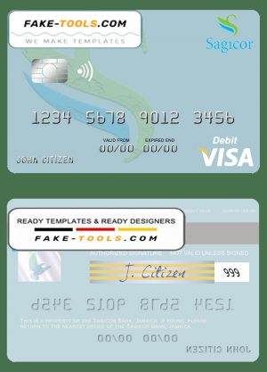 Jamaica Sagicor Bank visa card fully editable template in PSD format Jamaica Sagicor Bank visa card fully editable template in PSD format
