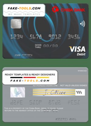 Japan Chiba Bank visa card fully editable template in PSD format Japan Chiba Bank visa card fully editable template in PSD format