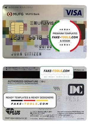 Japan MUFG bank visa card, fully editable template in PSD format Japan MUFG bank visa card, fully editable template in PSD format
