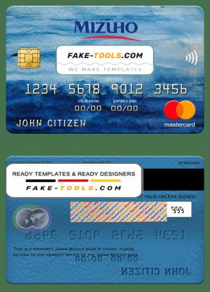 Japan Mizuho bank mastercard, fully editable template in PSD format