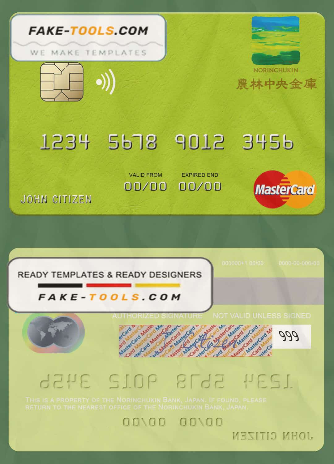 Japan Norinchukin Bank mastercard fully editable template in PSD format Japan Norinchukin Bank mastercard fully editable template in PSD format