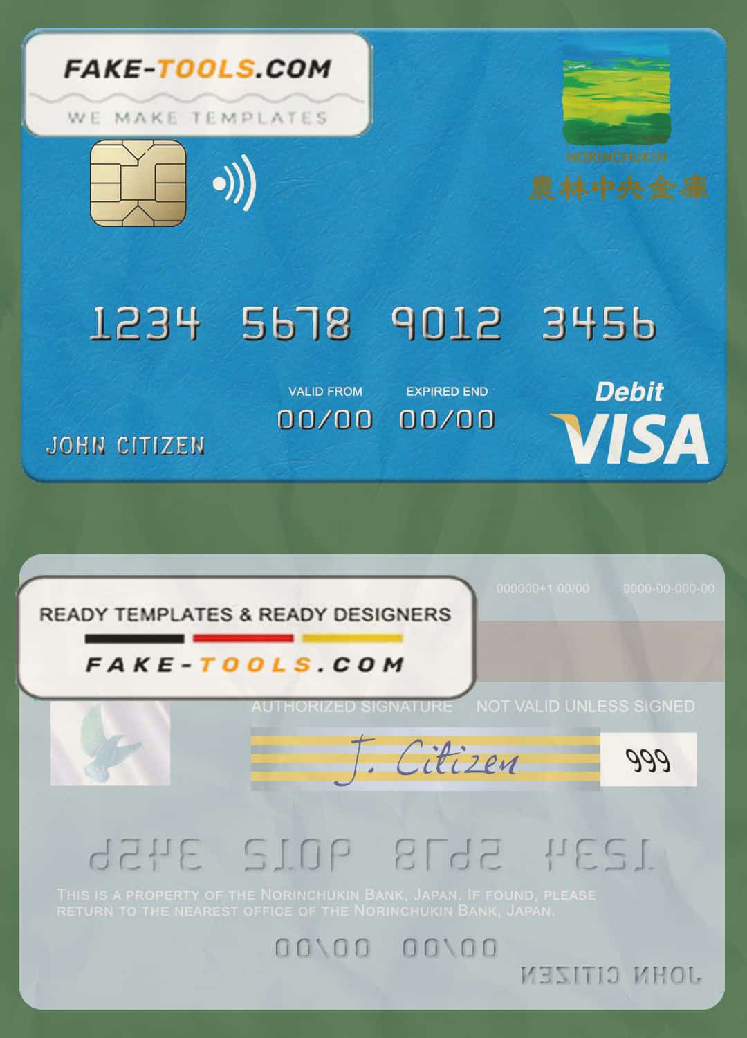 Japan Norinchukin Bank visa card fully editable template in PSD format Japan Norinchukin Bank visa card fully editable template in PSD format