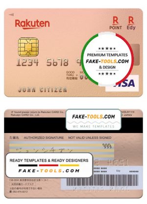 Japan Rakuten bank visa card, fully editable template in PSD format Japan Rakuten bank visa card, fully editable template in PSD format