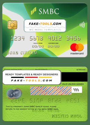 Japan Sumitomo Mitsui Banking Corporation (SMBC) bank mastercard, fully editable template in PSD format
