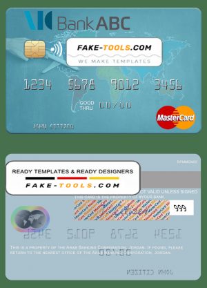 Jordan Arab Banking Corporation (ABC) mastercard fully editable template in PSD format Jordan Arab Banking Corporation (ABC) mastercard fully editable template in PSD format