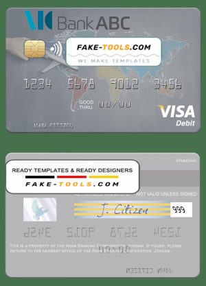 Jordan Arab Banking Corporation (ABC) visa card fully editable template in PSD format Jordan Arab Banking Corporation (ABC) visa card fully editable template in PSD format