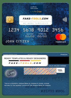 Jordan Bank of Jordan mastercard, fully editable template in PSD format