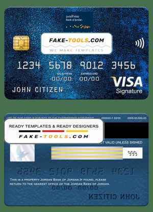 Jordan Bank of Jordan visa signature card, fully editable template in PSD format