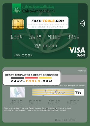Jordan Cairo Amman Bank visa card fully editable template in PSD format Jordan Cairo Amman Bank visa card fully editable template in PSD format