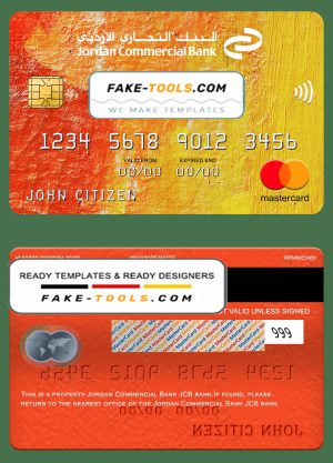 Jordan Commercial Bank JCB bank mastercard, fully editable template in PSD format