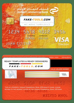 Jordan Commercial Bank JCB bank visa electron card, fully editable template in PSD format