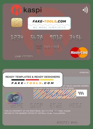 Kazakhstan Kaspi Bank mastercard fully editable credit card template in PSD format Kazakhstan Kaspi Bank mastercard fully editable credit card template in PSD format