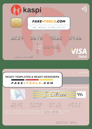 Kazakhstan Kaspi Bank visa card fully editable template in PSD format Kazakhstan Kaspi Bank visa card fully editable template in PSD format