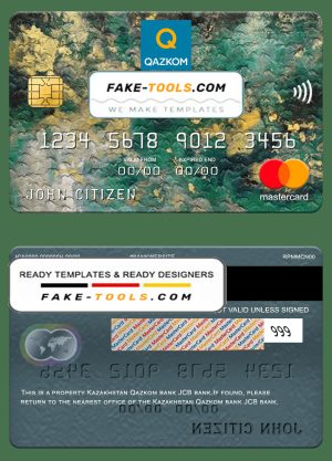 Kazakhstan Qazkom bank mastercard, fully editable template in PSD format