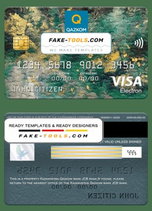 Kazakhstan Qazkom bank visa electron card, fully editable template in PSD format