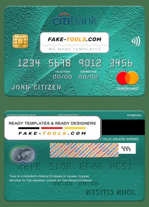 Kenya Citibank mastercard, fully editable template in PSD format