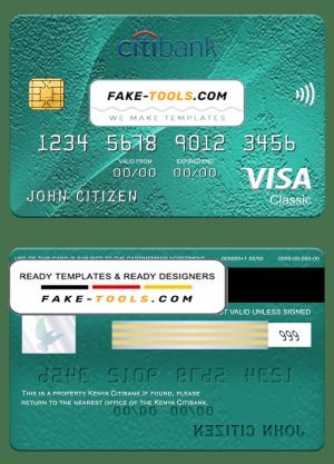 Kenya Citibank visa classic card, fully editable template in PSD format