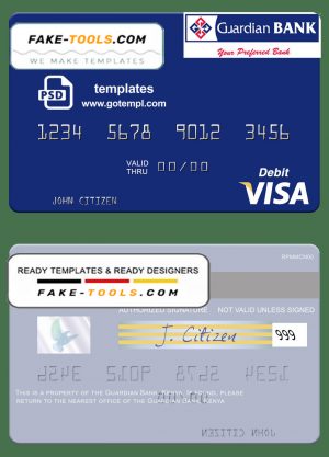 Kenya Guardian Bank visa card fully editable template in PSD format Kenya Guardian Bank visa card fully editable template in PSD format