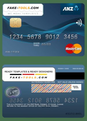 Kiribati ANZ Bank mastercard fully editable template in PSD format Kiribati ANZ Bank mastercard fully editable template in PSD format
