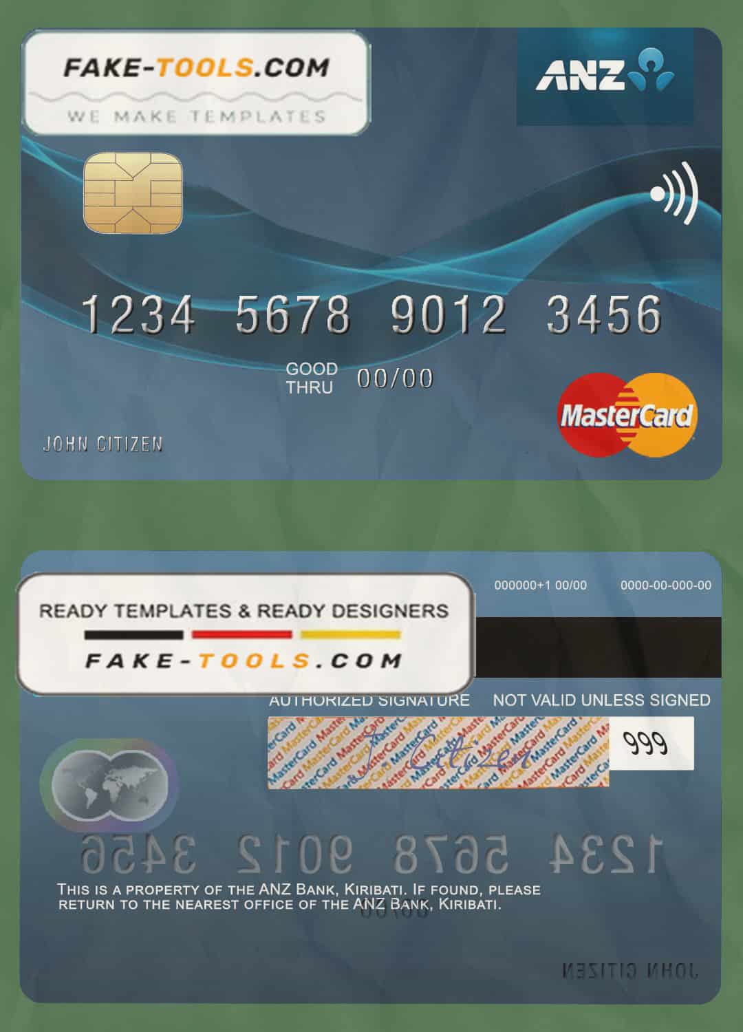 Kiribati ANZ Bank mastercard fully editable template in PSD format Kiribati ANZ Bank mastercard fully editable template in PSD format