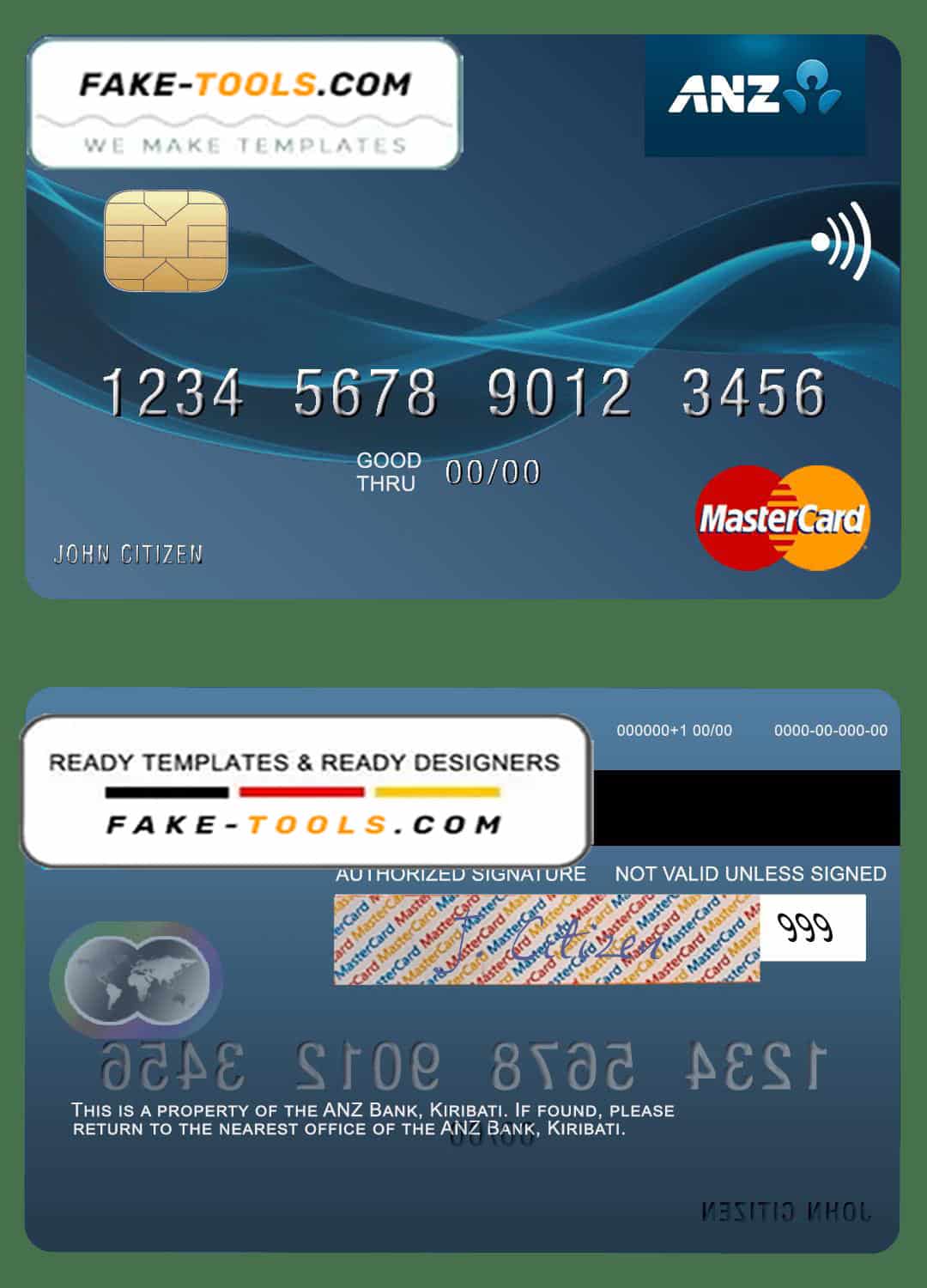 Kiribati ANZ Bank mastercard fully editable template in PSD format Kiribati ANZ Bank mastercard fully editable template in PSD format
