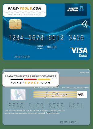 Kiribati ANZ Bank visa card fully editable template in PSD format Kiribati ANZ Bank visa card fully editable template in PSD format