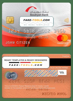 Kuwait Boubyan bank mastercard, fully editable template in PSD format