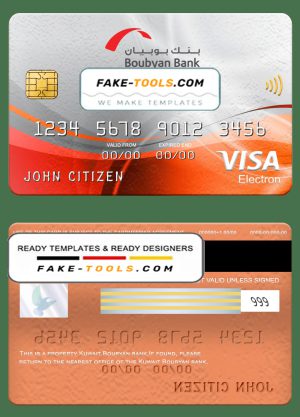 Kuwait Boubyan bank visa electron card, fully editable template in PSD format