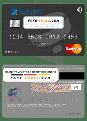 Kuwait Burgan Bank mastercard credit card template in PSD format Kuwait Burgan Bank mastercard credit card template in PSD format
