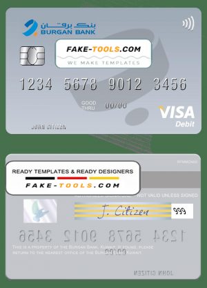 Kuwait Burgan Bank visa card fully editable template in PSD format Kuwait Burgan Bank visa card fully editable template in PSD format