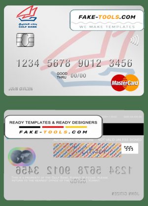Kuwait Gulf Bank mastercard fully editable template in PSD format Kuwait Gulf Bank mastercard fully editable template in PSD format