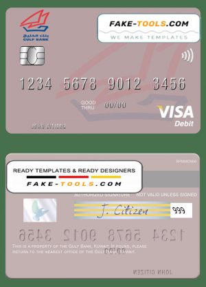 Kuwait Gulf Bank visa card fully editable template in PSD format Kuwait Gulf Bank visa card fully editable template in PSD format