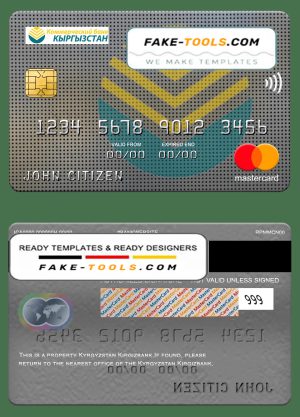 Kyrgyzstan Kirgizbank mastercard, fully editable template in PSD format