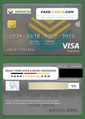 Kyrgyzstan Kirgizbank visa electron card, fully editable template in PSD format