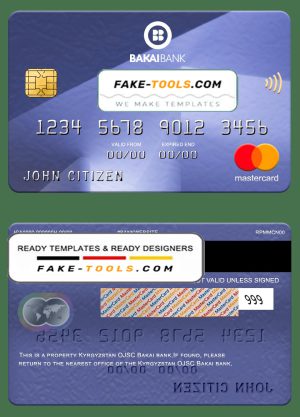 Kyrgyzstan OJSC Bakai bank mastercard, fully editable template in PSD format