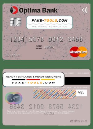 Kyrgyzstan Optima Bank mastercard fully editable template in PSD format Kyrgyzstan Optima Bank mastercard fully editable template in PSD format