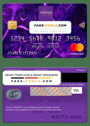 Laos Indochina bank mastercard, fully editable template in PSD format